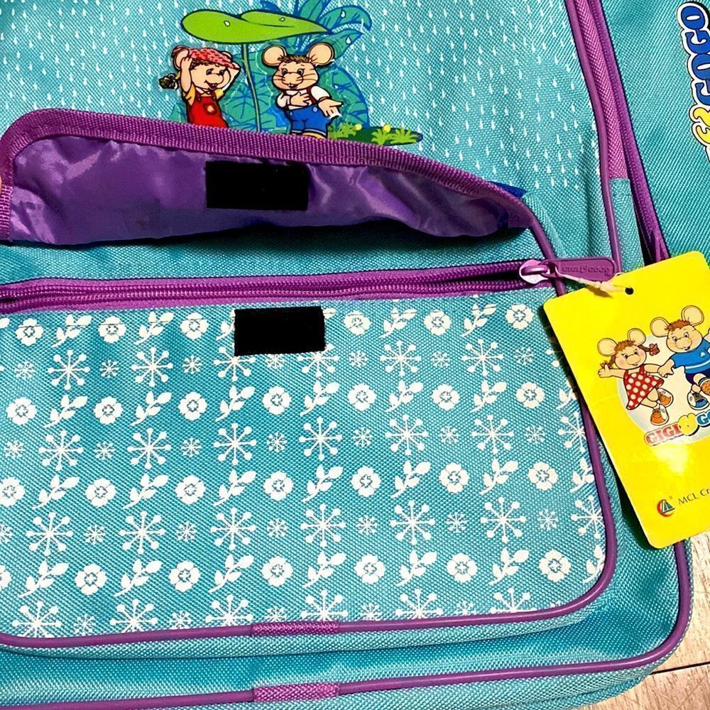 Vintage 90s kids school backpack color block purple teal green little mouse bag - Picture 4 of 10